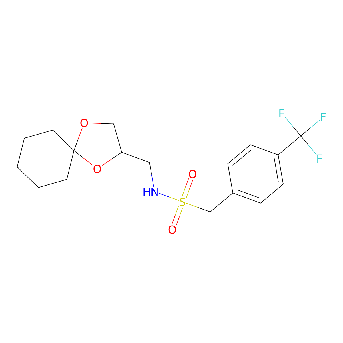 N-(1,4-dioxaspiro[4.5]decan-2-ylmethyl)-1-(4-(trifluoromethyl)phenyl)methanesulfonamide molecular structure, CAS 1396844-42-0