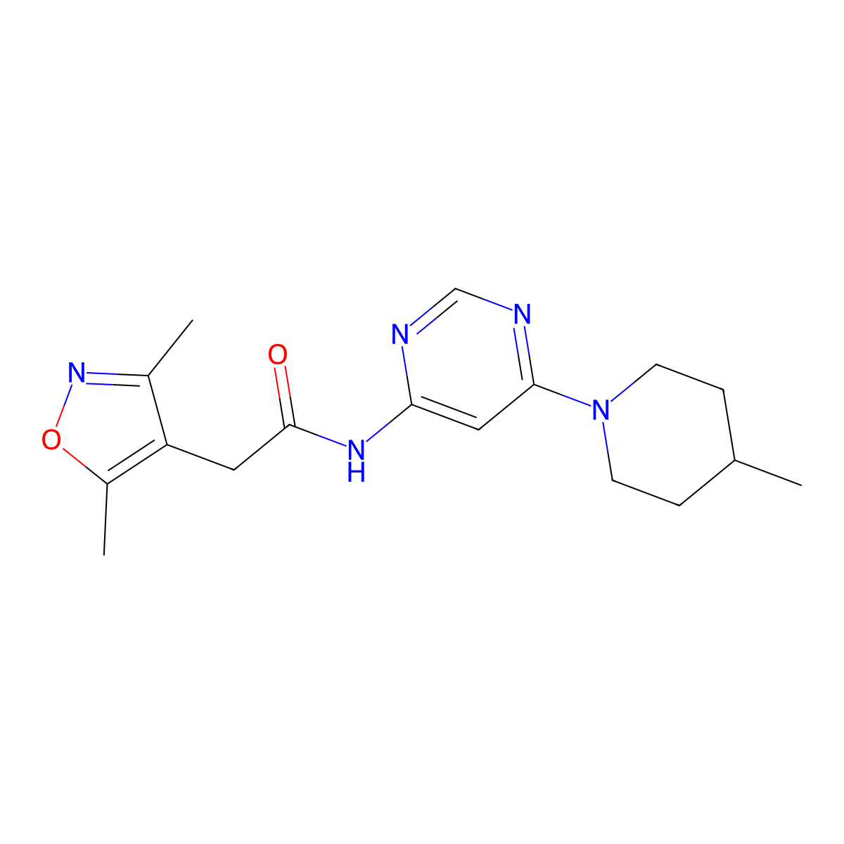 2-(3,5-dimethylisoxazol-4-yl)-N-(6-(4-methylpiperidin-1-yl)pyrimidin-4-yl)acetamide molecular structure, CAS 1396844-44-2