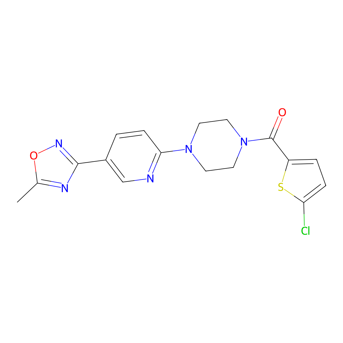 (5-Chlorothiophen-2-yl)(4-(5-(5-methyl-1,2,4-oxadiazol-3-yl)pyridin-2-yl)piperazin-1-yl)methanone molecular structure, CAS 1396844-47-5