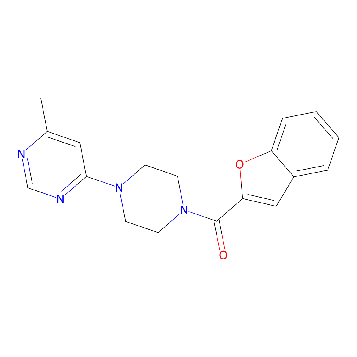 Benzofuran-2-yl(4-(6-methylpyrimidin-4-yl)piperazin-1-yl)methanone molecular structure, CAS 1396844-52-2