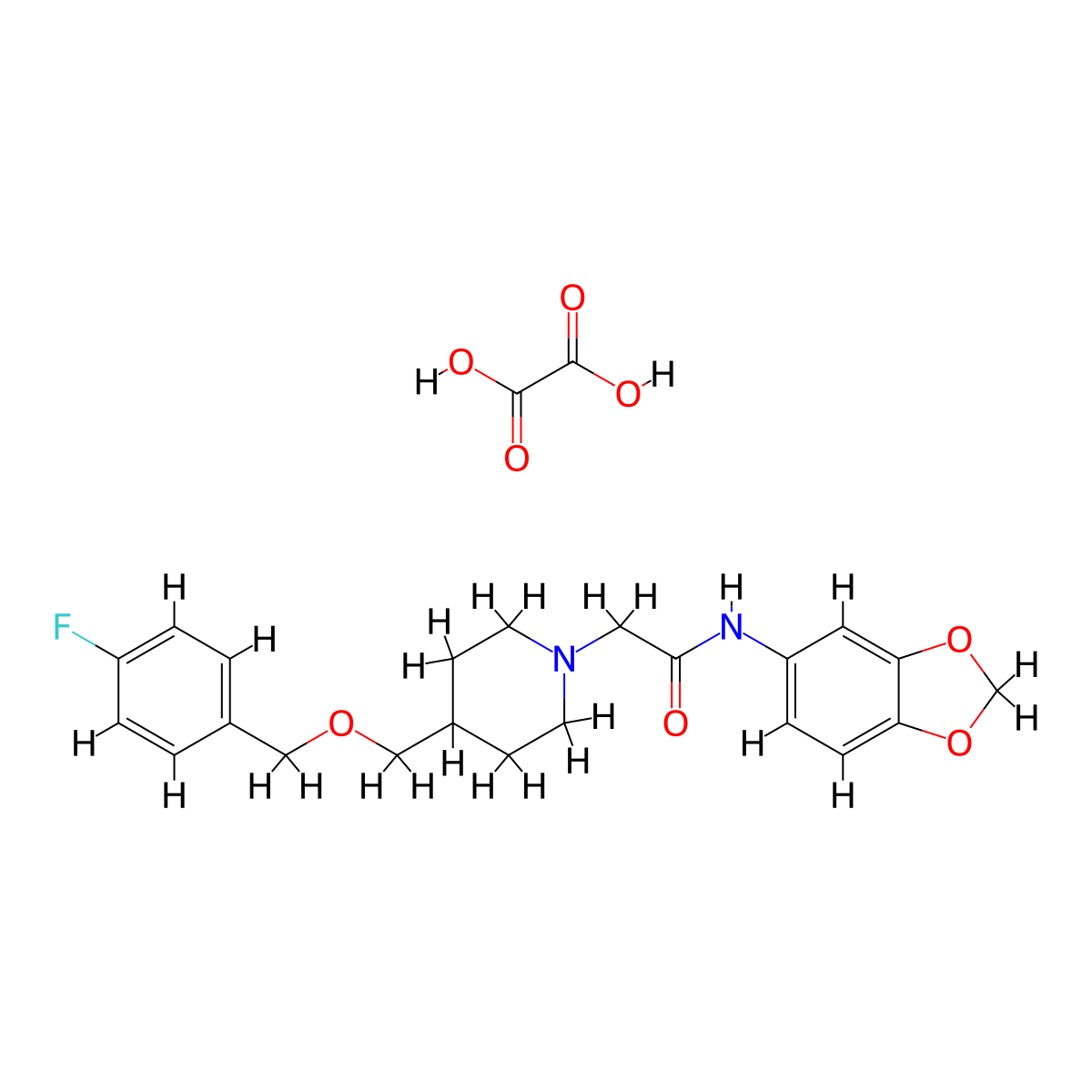 N-(benzo[d][1,3]dioxol-5-yl)-2-(4-(((4-fluorobenzyl)oxy)methyl)piperidin-1-yl)acetamide oxalate molecular structure, CAS 1396844-58-8