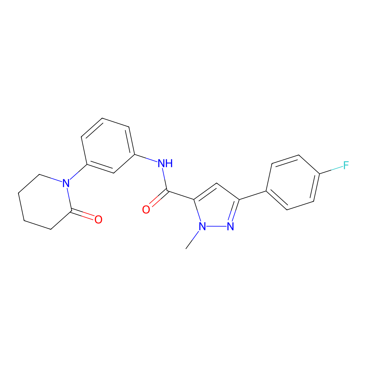 3-(4-fluorophenyl)-1-methyl-N-(3-(2-oxopiperidin-1-yl)phenyl)-1H-pyrazole-5-carboxamide molecular structure, CAS 1396844-60-2