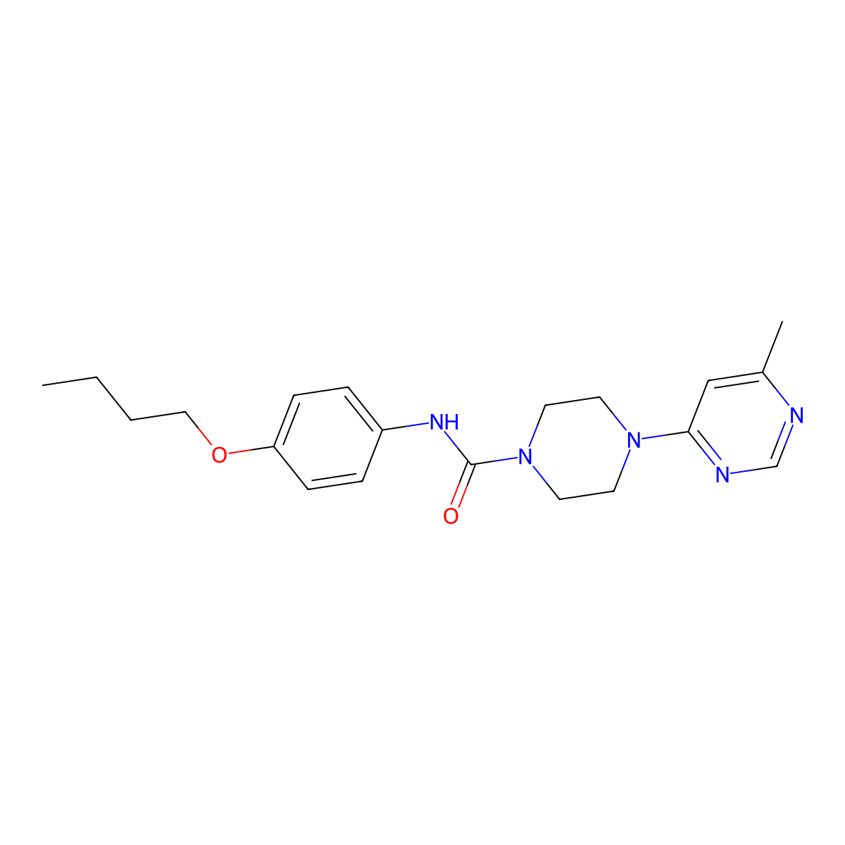 N-(4-butoxyphenyl)-4-(6-methylpyrimidin-4-yl)piperazine-1-carboxamide molecular structure, CAS 1396844-62-4