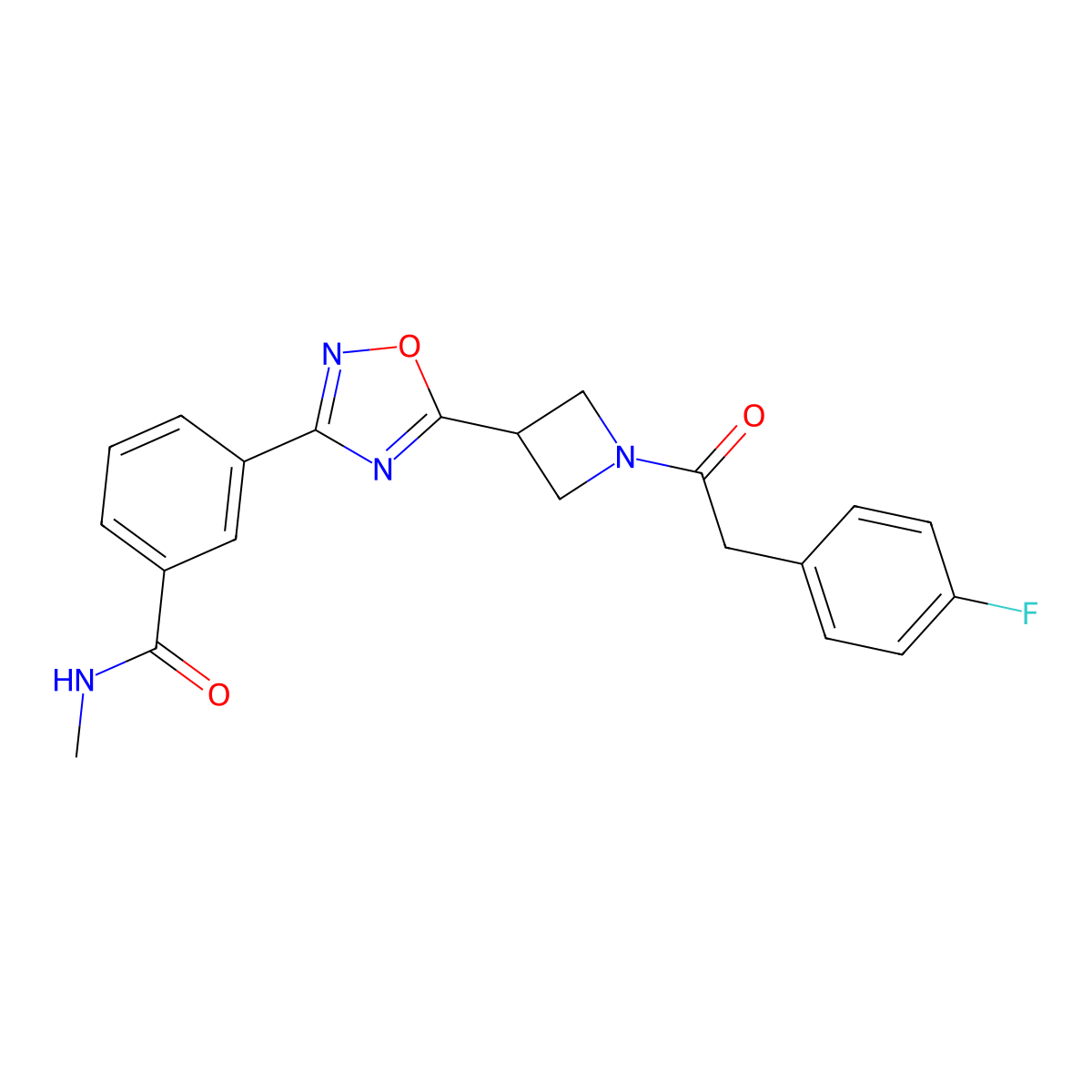 3-(5-(1-(2-(4-fluorophenyl)acetyl)azetidin-3-yl)-1,2,4-oxadiazol-3-yl)-N-methylbenzamide molecular structure, CAS 1396844-69-1