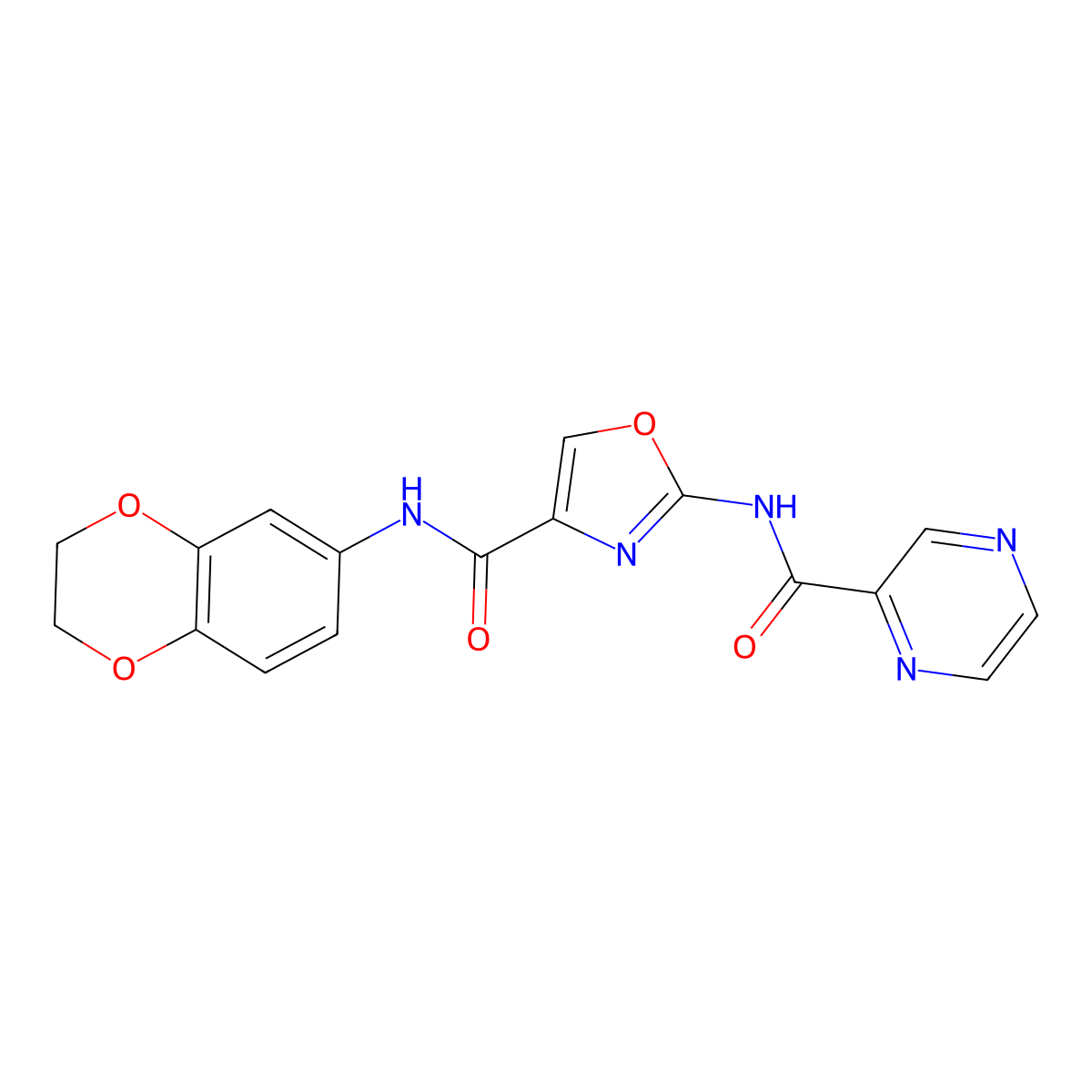 N-(2,3-dihydrobenzo[b][1,4]dioxin-6-yl)-2-(pyrazine-2-carboxamido)oxazole-4-carboxamide molecular structure, CAS 1396844-78-2