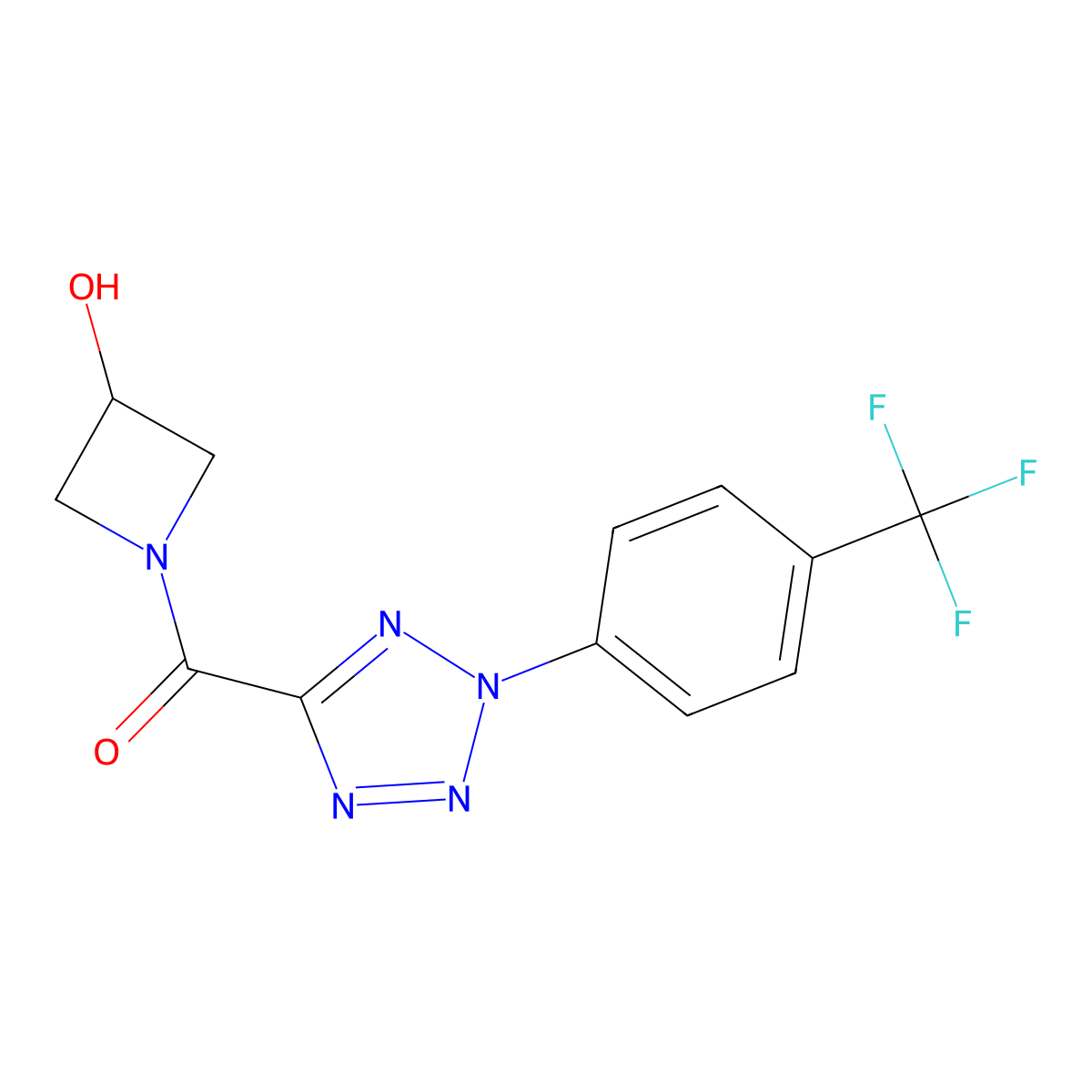(3-hydroxyazetidin-1-yl)(2-(4-(trifluoromethyl)phenyl)-2H-tetrazol-5-yl)methanone molecular structure, CAS 1396844-80-6