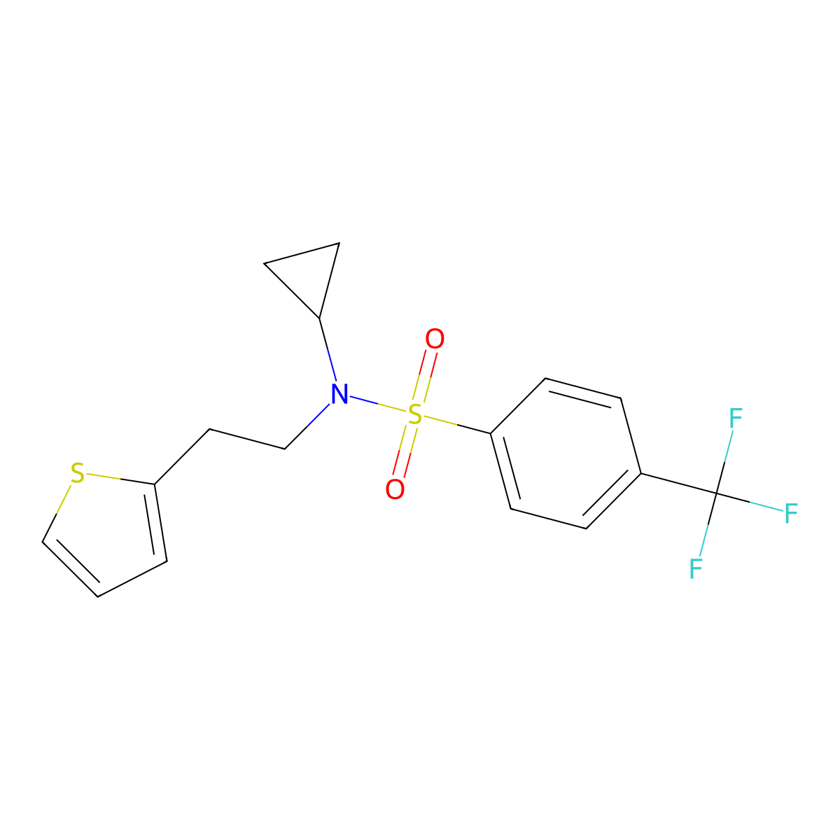 N-cyclopropyl-N-(2-(thiophen-2-yl)ethyl)-4-(trifluoromethyl)benzenesulfonamide molecular structure, CAS 1396844-83-9
