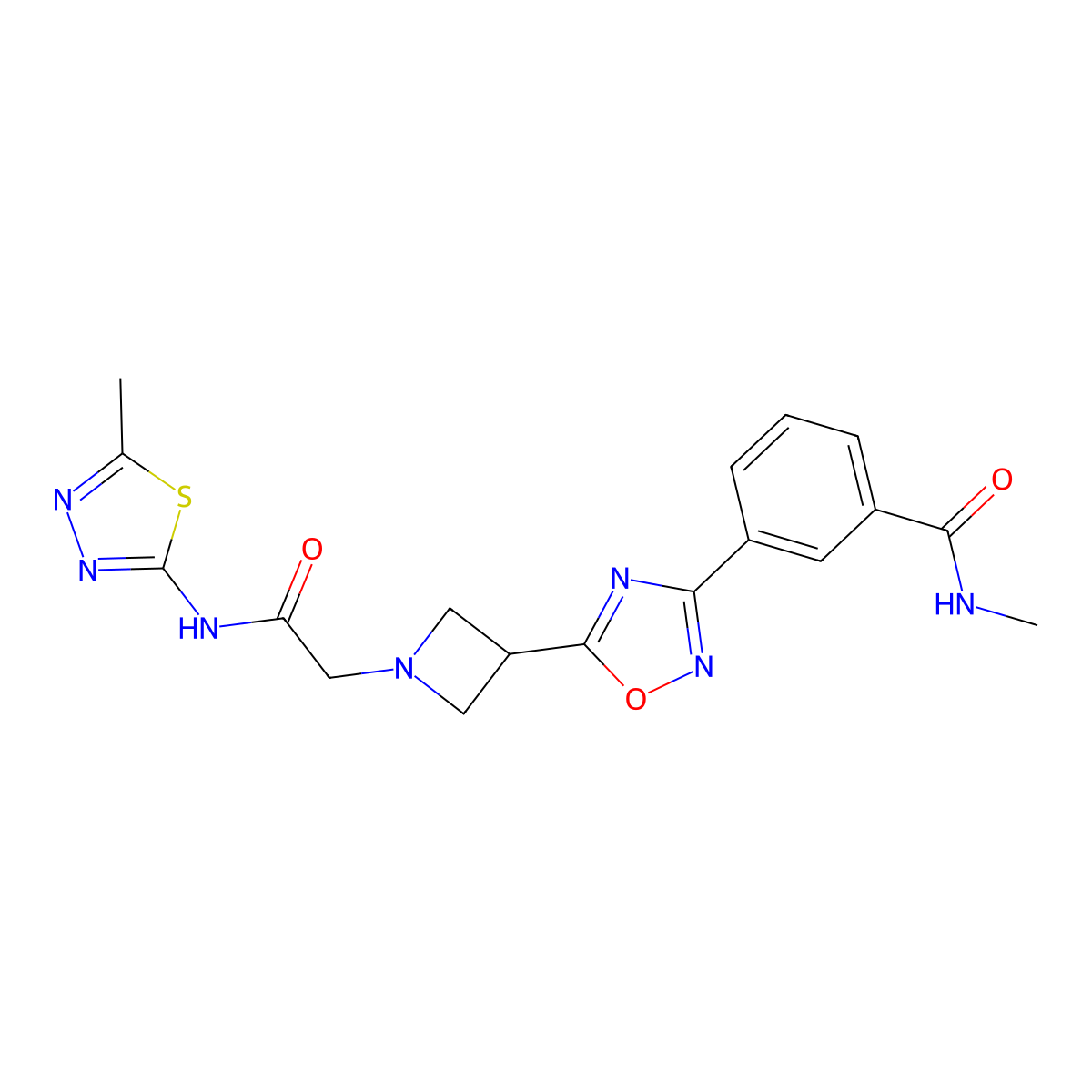 N-methyl-3-(5-(1-(2-((5-methyl-1,3,4-thiadiazol-2-yl)amino)-2-oxoethyl)azetidin-3-yl)-1,2,4-oxadiazol-3-yl)benzamide molecular structure, CAS 1396844-85-1