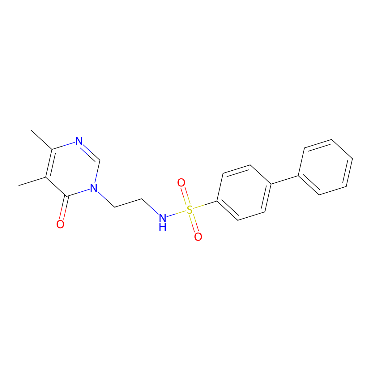 N-(2-(4,5-dimethyl-6-oxopyrimidin-1(6H)-yl)ethyl)-[1,1'-biphenyl]-4-sulfonamide molecular structure, CAS 1396844-90-8