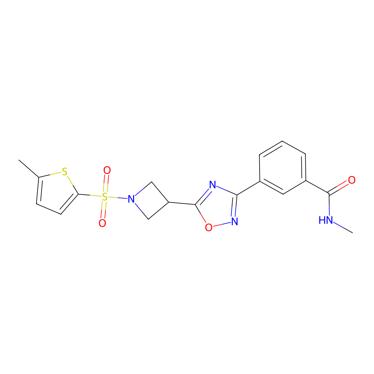 N-methyl-3-(5-(1-((5-methylthiophen-2-yl)sulfonyl)azetidin-3-yl)-1,2,4-oxadiazol-3-yl)benzamide molecular structure, CAS 1396844-95-3
