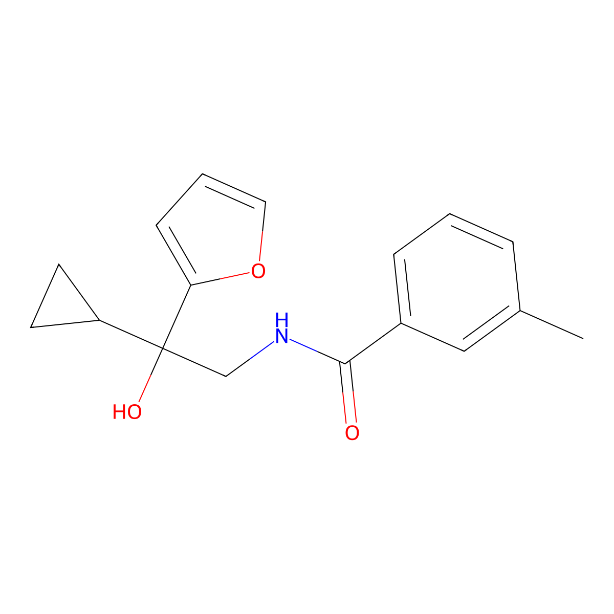 N-[2-cyclopropyl-2-(furan-2-yl)-2-hydroxyethyl]-3-methylbenzamide molecular structure, CAS 1396844-98-6