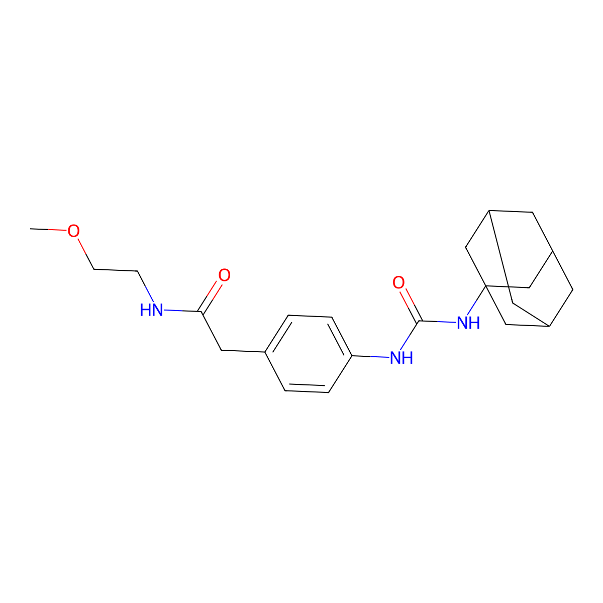 2-(4-{[(adamantan-1-yl)carbamoyl]amino}phenyl)-N-(2-methoxyethyl)acetamide molecular structure, CAS 1396845-05-8