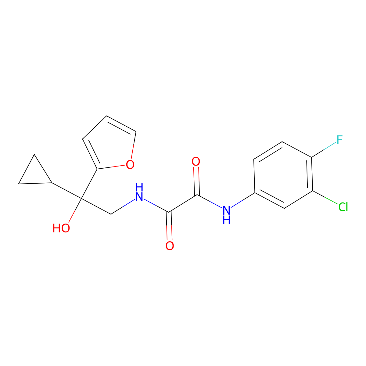 N1-(3-chloro-4-fluorophenyl)-N2-(2-cyclopropyl-2-(furan-2-yl)-2-hydroxyethyl)oxalamide molecular structure, CAS 1396845-16-1
