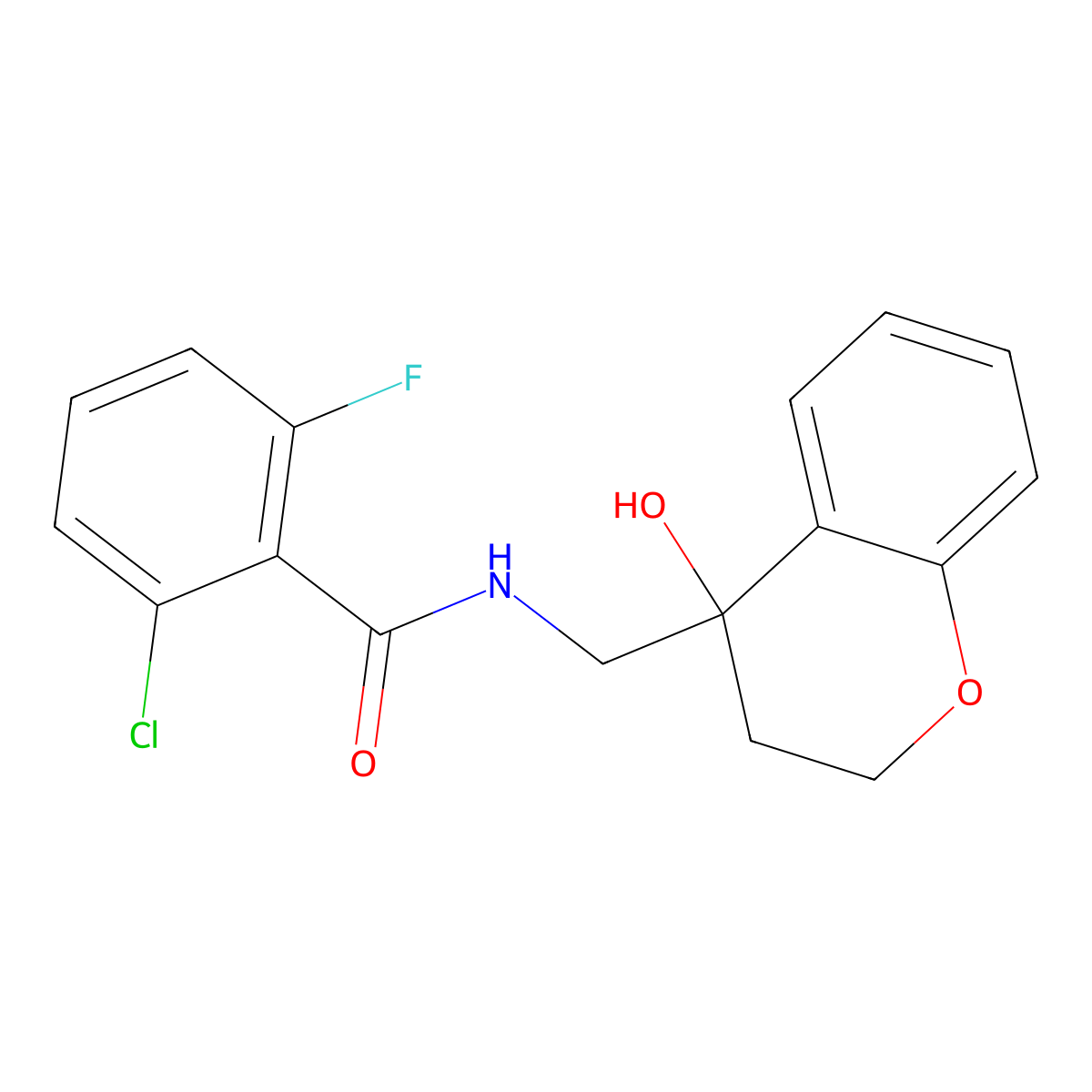 2-chloro-6-fluoro-N-((4-hydroxychroman-4-yl)methyl)benzamide molecular structure, CAS 1396845-36-5