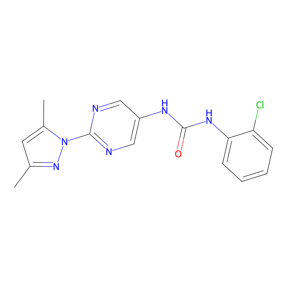 1-(2-chlorophenyl)-3-(2-(3,5-dimethyl-1H-pyrazol-1-yl)pyrimidin-5-yl)urea molecular structure, CAS 1396845-38-7