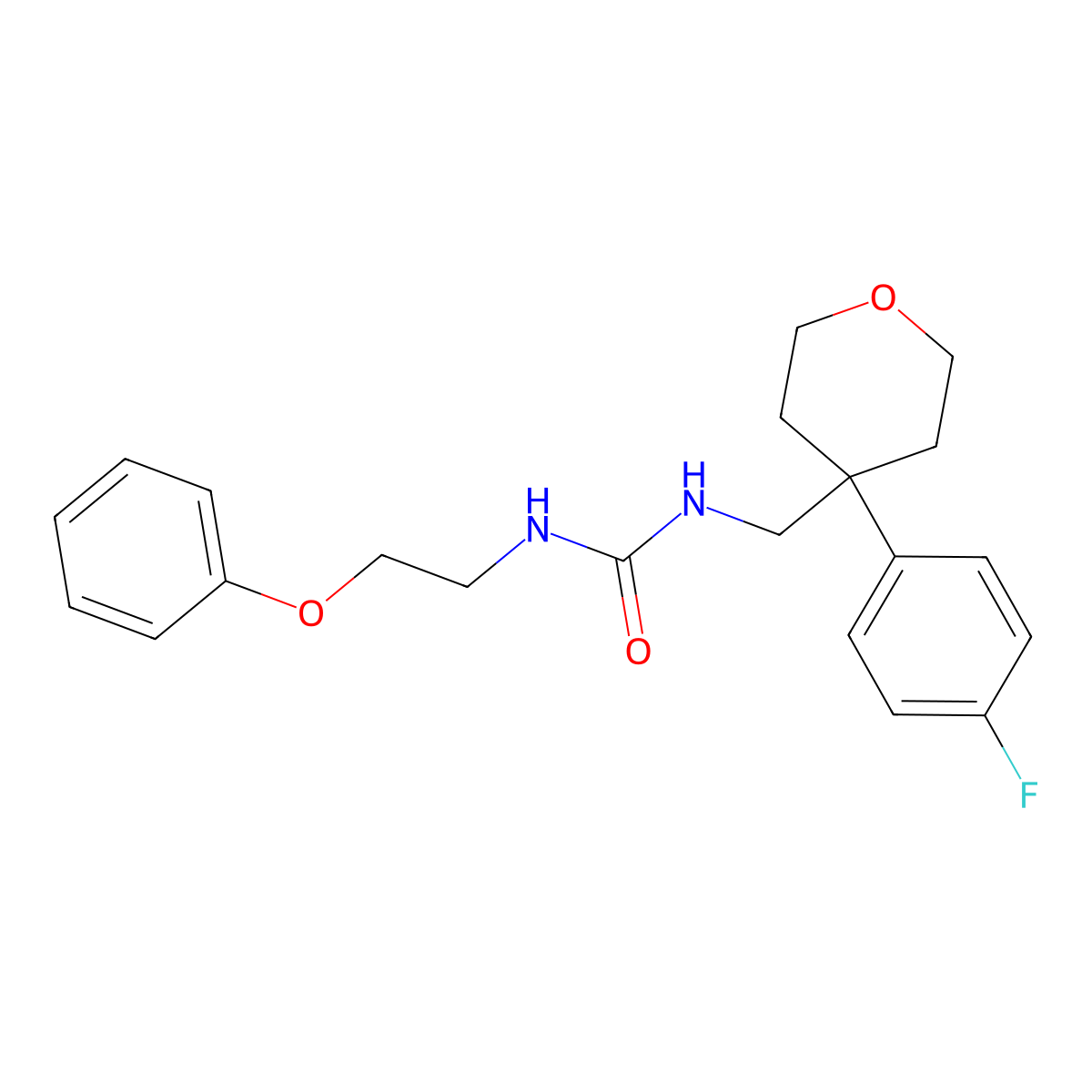 1-((4-(4-fluorophenyl)tetrahydro-2H-pyran-4-yl)methyl)-3-(2-phenoxyethyl)urea molecular structure, CAS 1396845-39-8