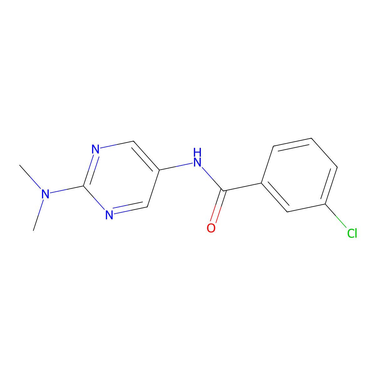 3-chloro-N-(2-(dimethylamino)pyrimidin-5-yl)benzamide molecular structure, CAS 1396845-42-3
