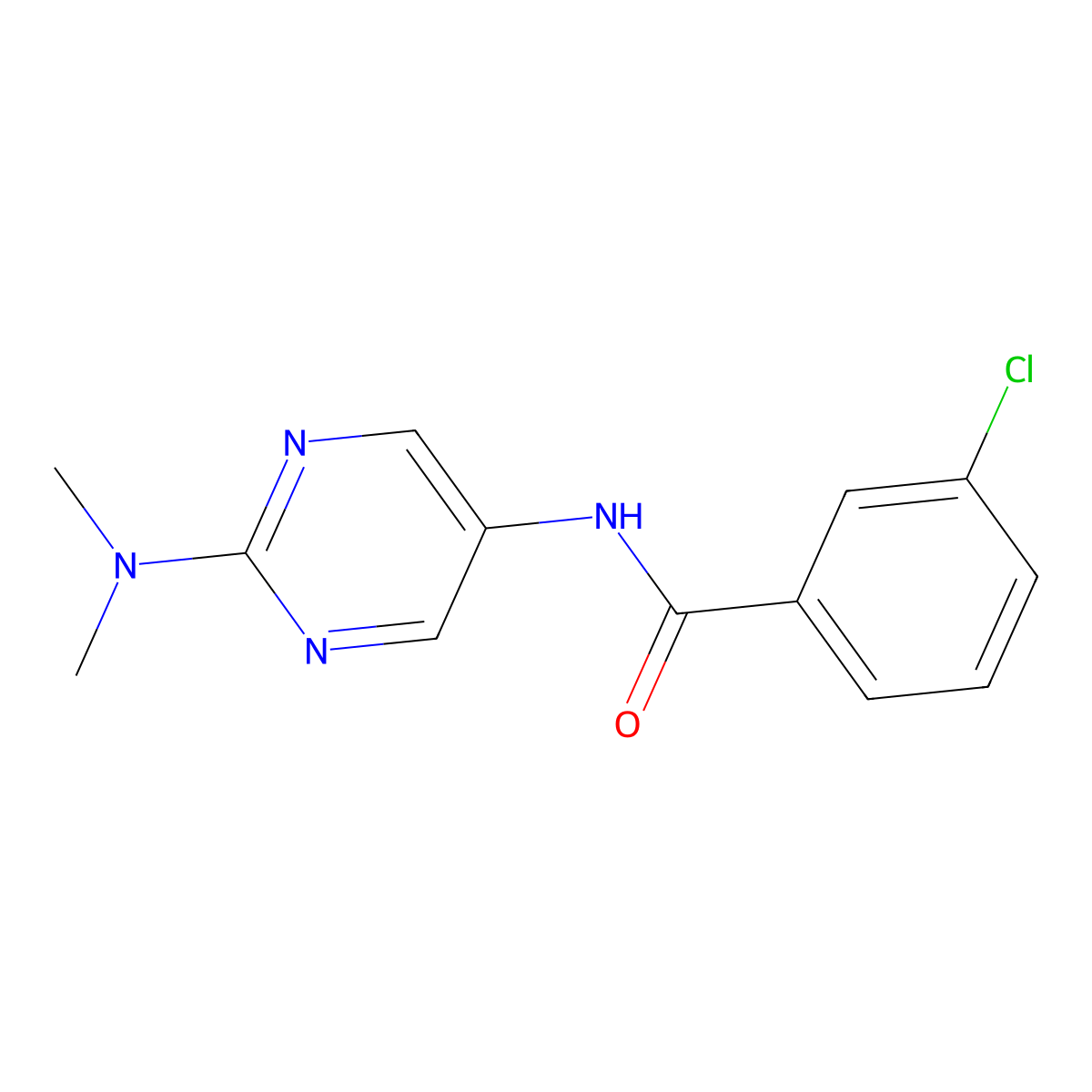 3-chloro-N-(2-(dimethylamino)pyrimidin-5-yl)benzamide molecular structure, CAS 1396845-42-3