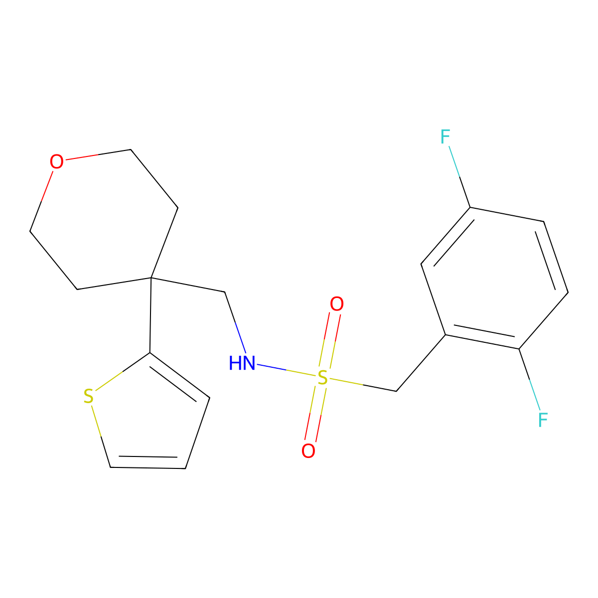 1-(2,5-difluorophenyl)-N-((4-(thiophen-2-yl)tetrahydro-2H-pyran-4-yl)methyl)methanesulfonamide molecular structure, CAS 1396845-46-7