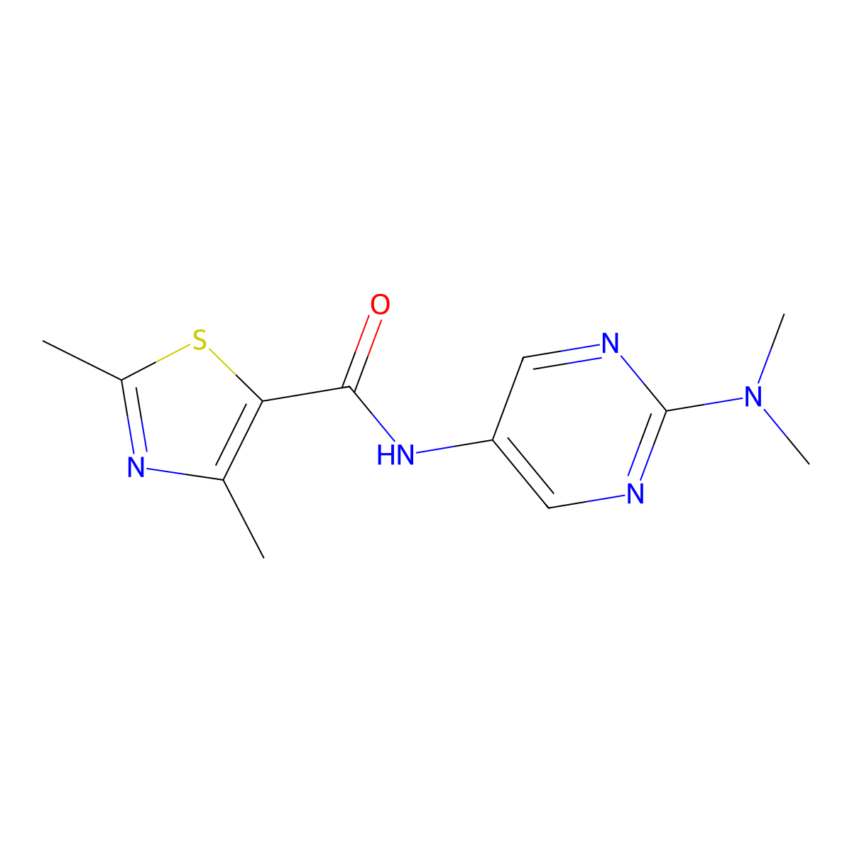 N-(2-(dimethylamino)pyrimidin-5-yl)-2,4-dimethylthiazole-5-carboxamide molecular structure, CAS 1396845-50-3