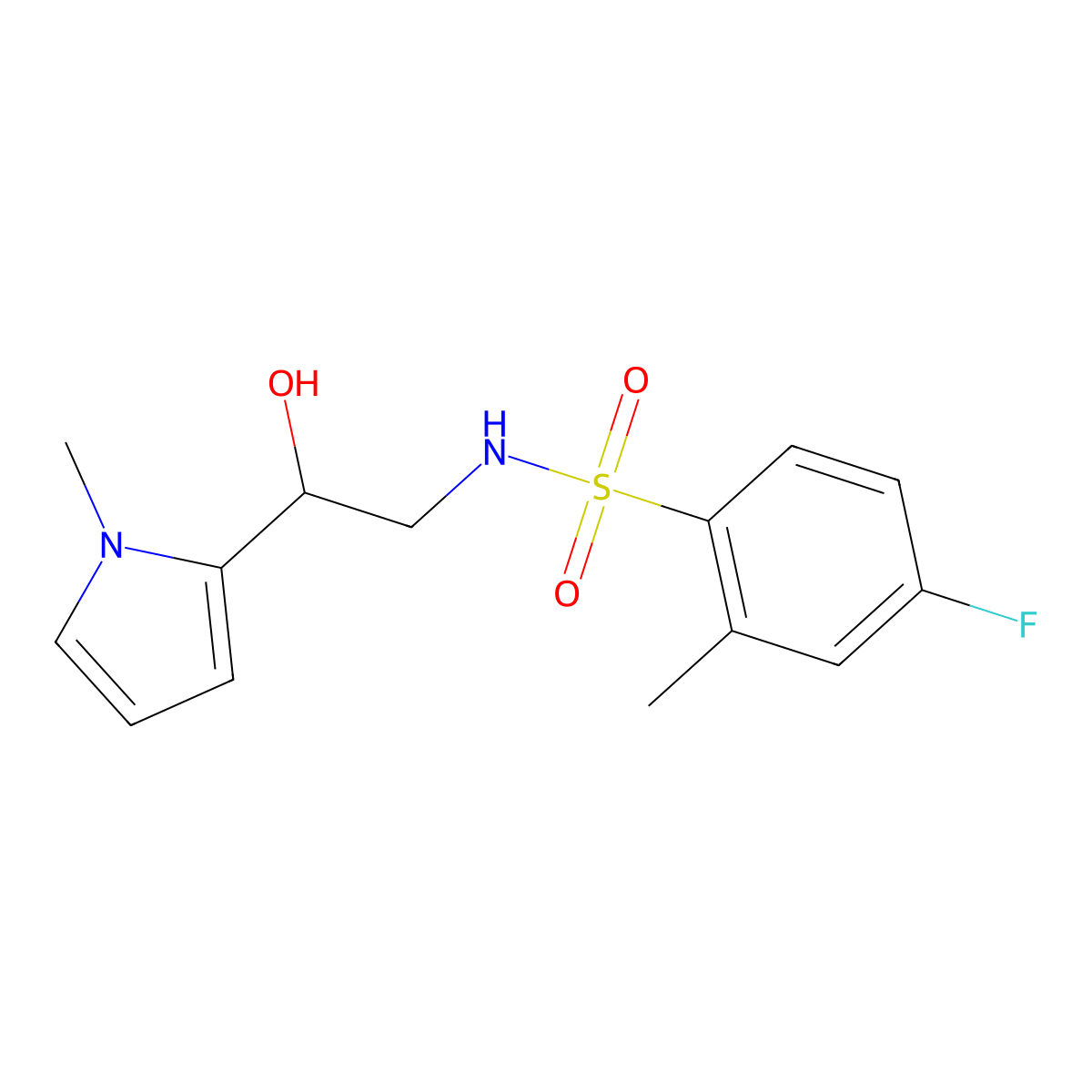 4-fluoro-N-[2-hydroxy-2-(1-methyl-1H-pyrrol-2-yl)ethyl]-2-methylbenzene-1-sulfonamide molecular structure, CAS 1396845-53-6
