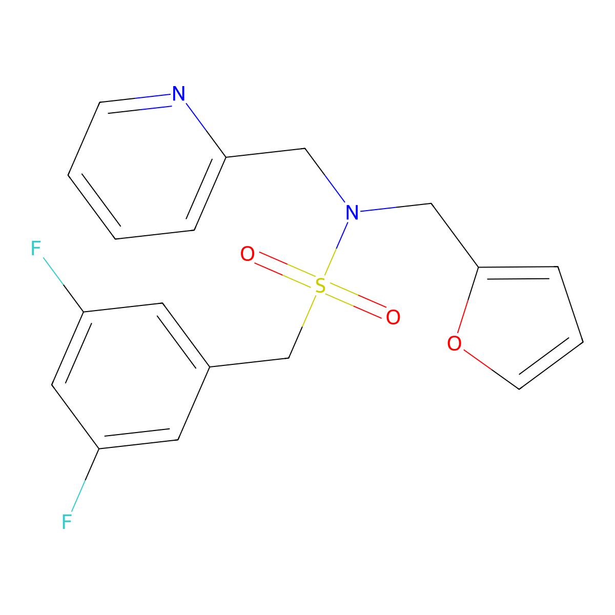1-(3,5-difluorophenyl)-N-(furan-2-ylmethyl)-N-(pyridin-2-ylmethyl)methanesulfonamide molecular structure, CAS 1396845-54-7
