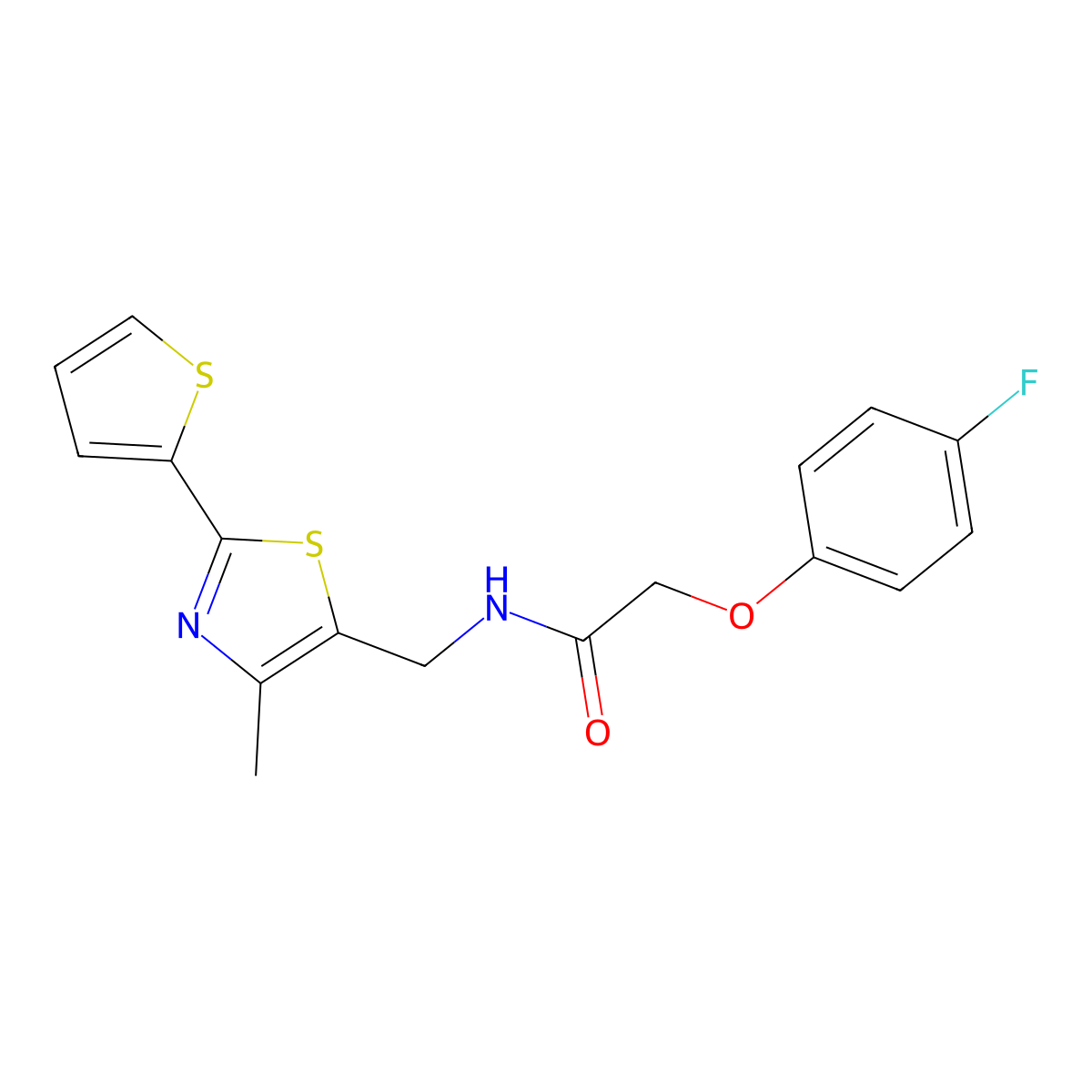 2-(4-fluorophenoxy)-N-((4-methyl-2-(thiophen-2-yl)thiazol-5-yl)methyl)acetamide molecular structure, CAS 1396845-56-9
