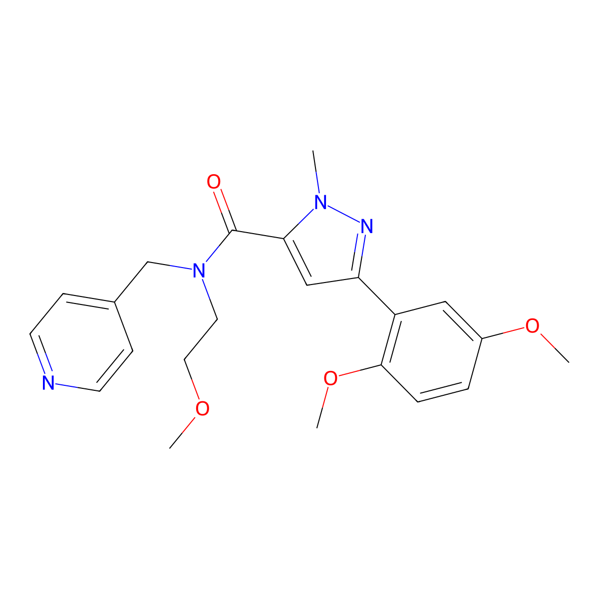 3-(2,5-dimethoxyphenyl)-N-(2-methoxyethyl)-1-methyl-N-(pyridin-4-ylmethyl)-1H-pyrazole-5-carboxamide molecular structure, CAS 1396845-59-2