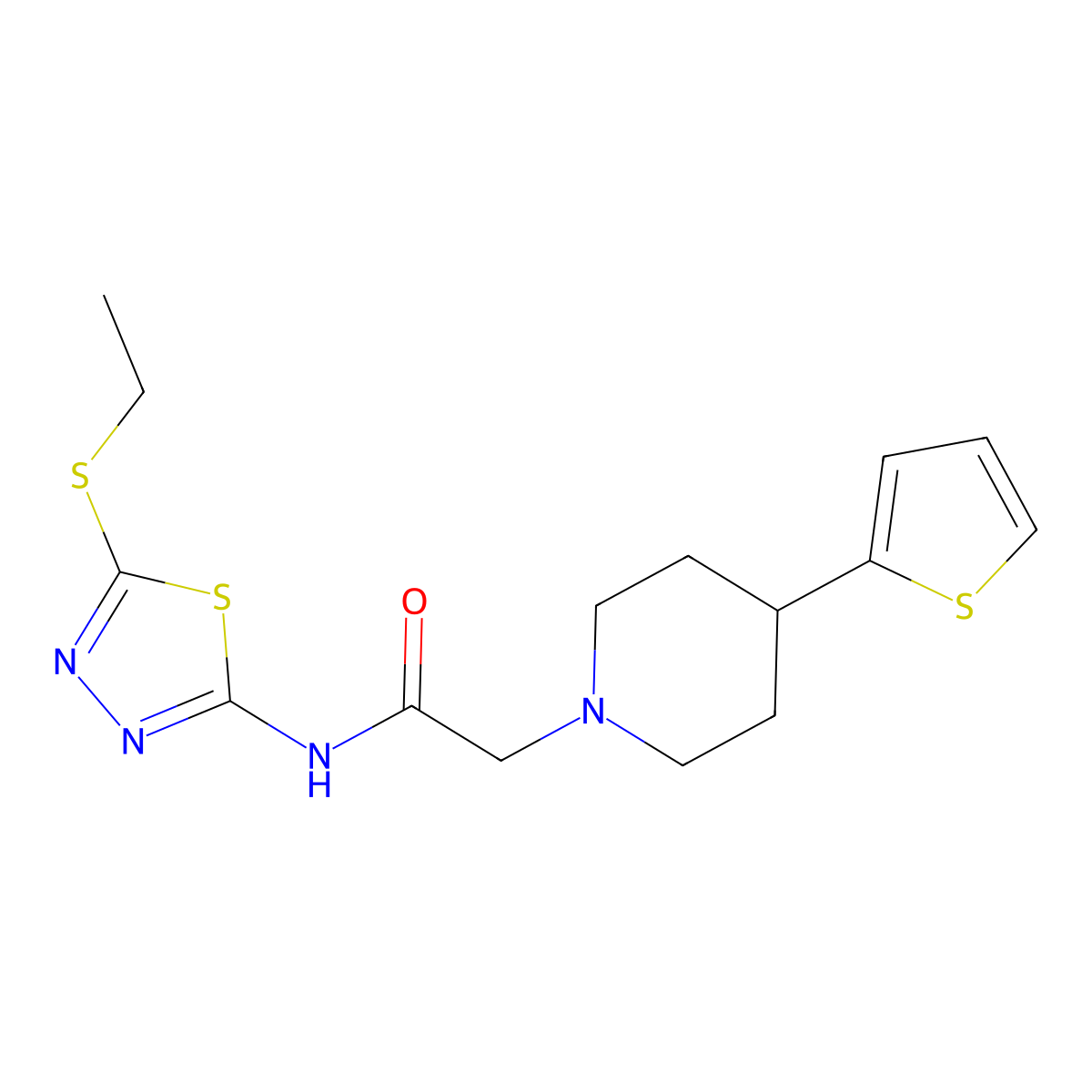 N-(5-(ethylthio)-1,3,4-thiadiazol-2-yl)-2-(4-(thiophen-2-yl)piperidin-1-yl)acetamide molecular structure, CAS 1396845-65-0