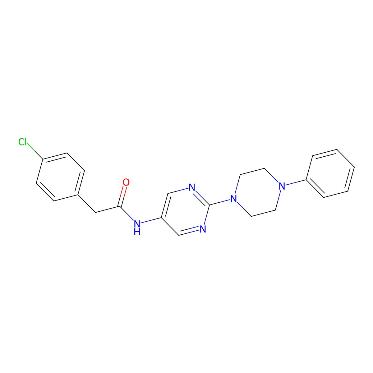 2-(4-chlorophenyl)-N-[2-(4-phenylpiperazin-1-yl)pyrimidin-5-yl]acetamide molecular structure, CAS 1396845-78-5