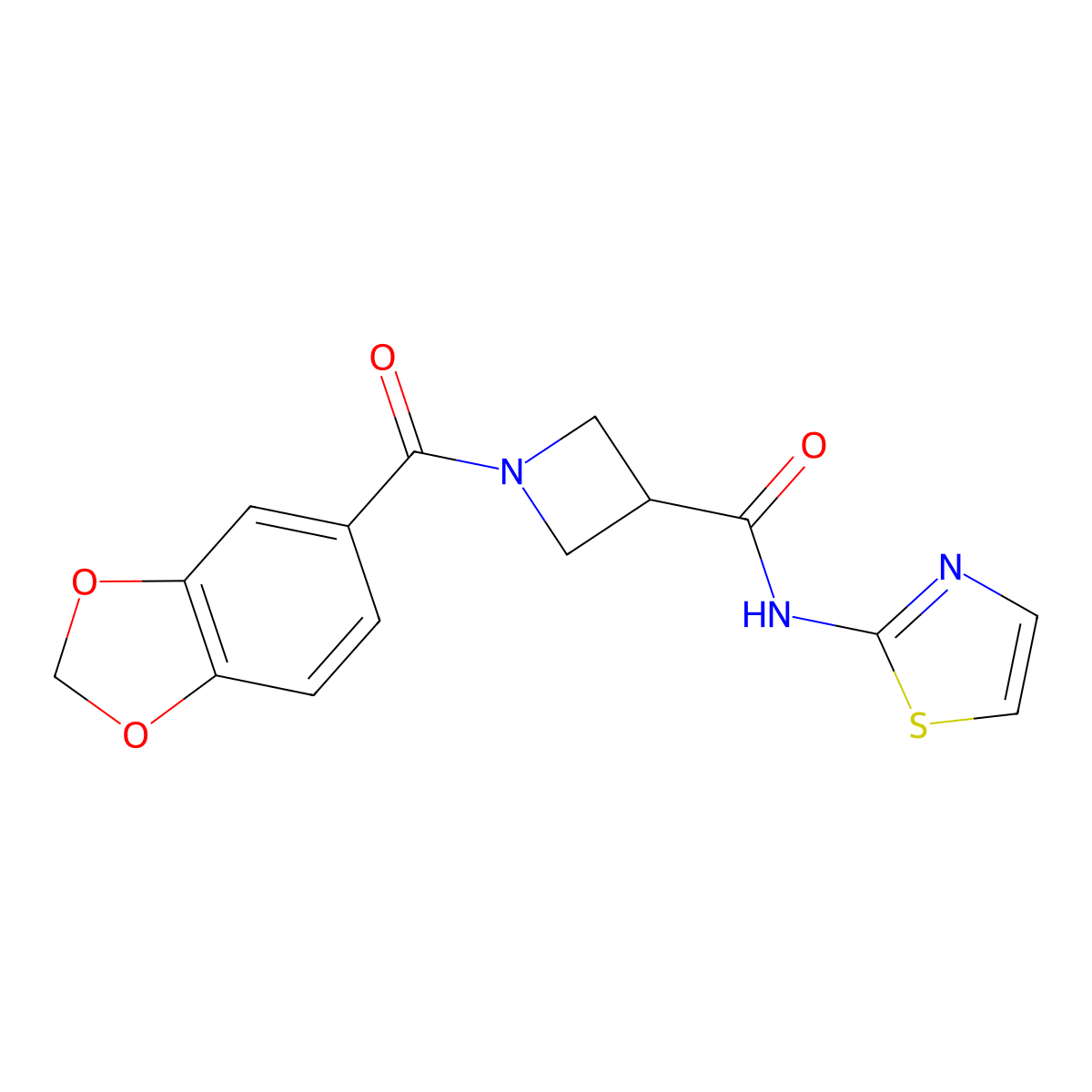 1-(benzo[d][1,3]dioxole-5-carbonyl)-N-(thiazol-2-yl)azetidine-3-carboxamide molecular structure, CAS 1396845-80-9