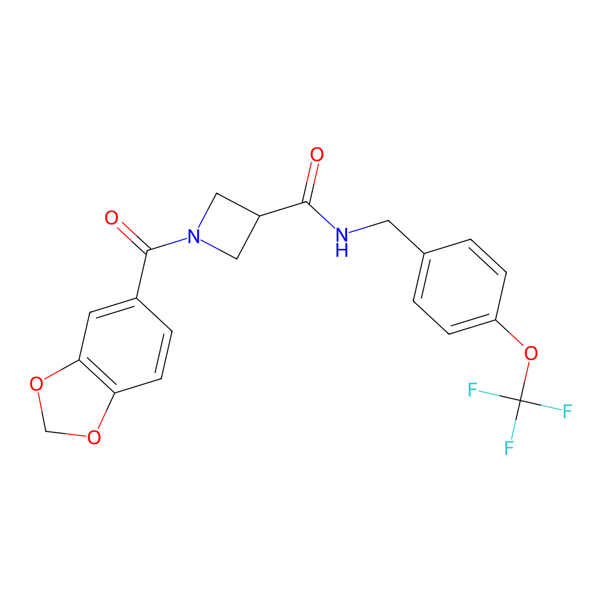 1-(benzo[d][1,3]dioxole-5-carbonyl)-N-(4-(trifluoromethoxy)benzyl)azetidine-3-carboxamide molecular structure, CAS 1396845-83-2
