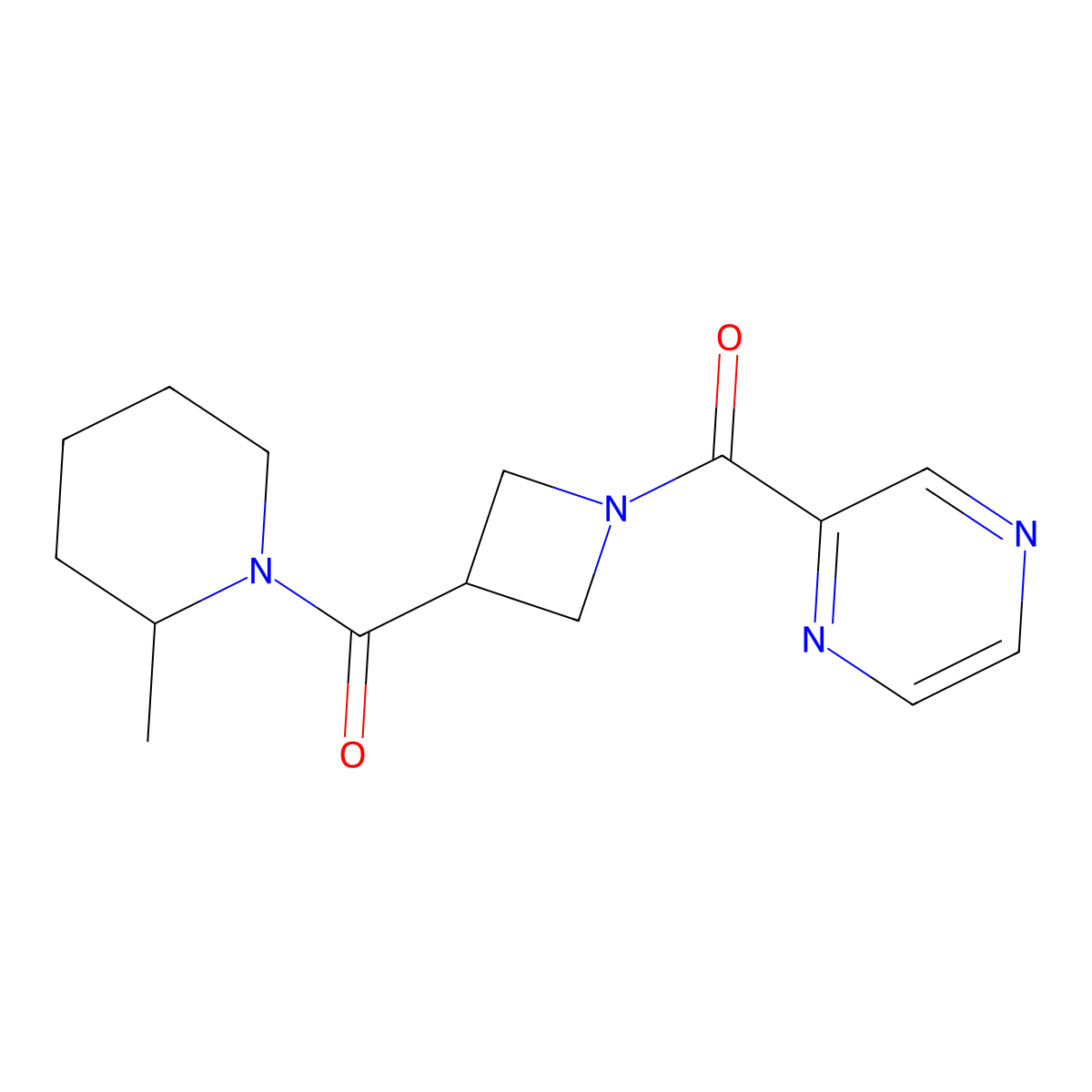 (2-Methylpiperidin-1-yl)(1-(pyrazine-2-carbonyl)azetidin-3-yl)methanone molecular structure, CAS 1396845-95-6