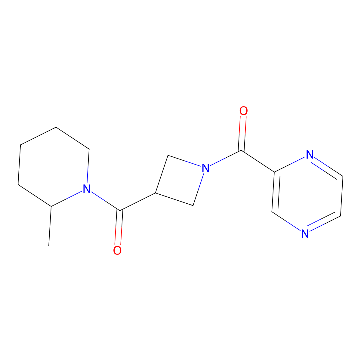 (2-Methylpiperidin-1-yl)(1-(pyrazine-2-carbonyl)azetidin-3-yl)methanone molecular structure, CAS 1396845-95-6