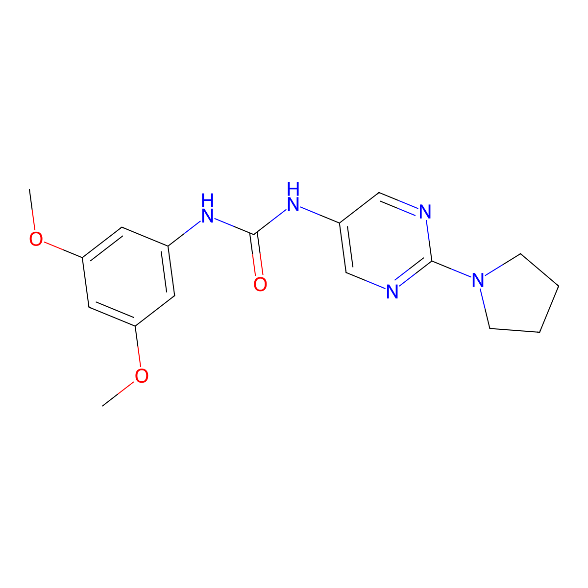 1-(3,5-Dimethoxyphenyl)-3-(2-(pyrrolidin-1-yl)pyrimidin-5-yl)urea molecular structure, CAS 1396845-99-0