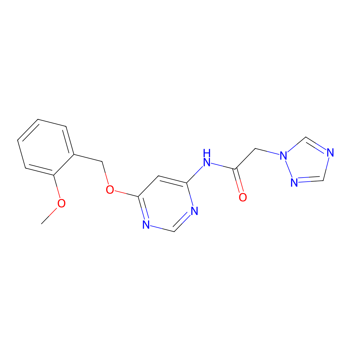 N-(6-((2-methoxybenzyl)oxy)pyrimidin-4-yl)-2-(1H-1,2,4-triazol-1-yl)acetamide molecular structure, CAS 1396846-10-8