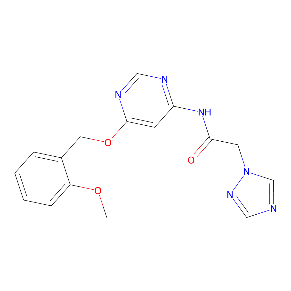 N-(6-((2-methoxybenzyl)oxy)pyrimidin-4-yl)-2-(1H-1,2,4-triazol-1-yl)acetamide molecular structure, CAS 1396846-10-8