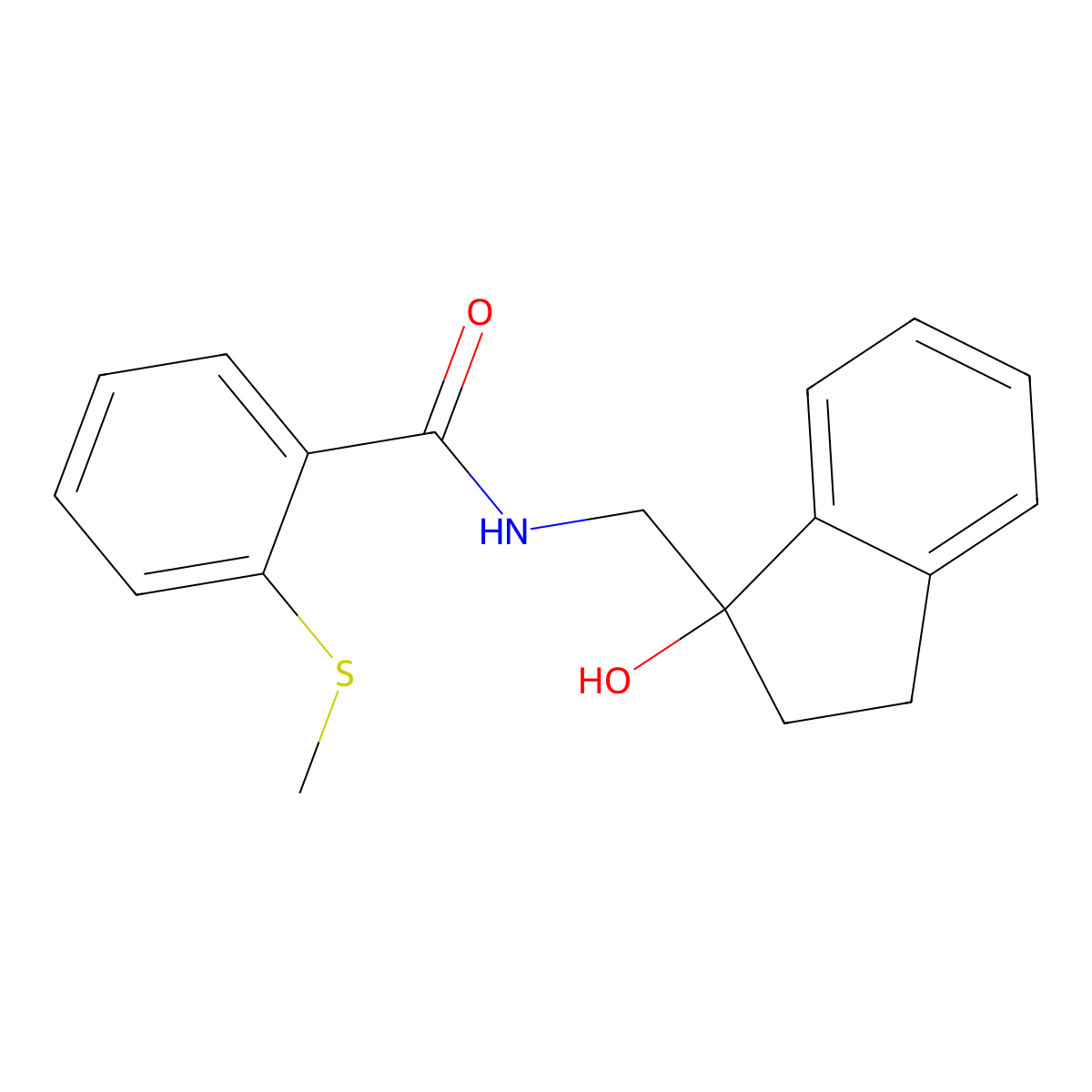 N-[(1-hydroxy-2,3-dihydro-1H-inden-1-yl)methyl]-2-(methylsulfanyl)benzamide molecular structure, CAS 1396846-15-3