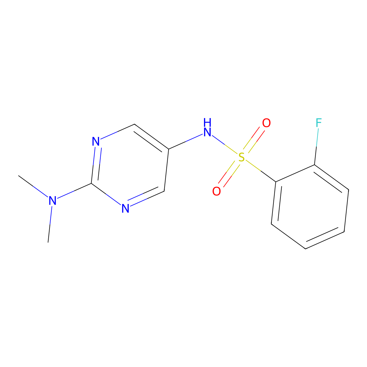 N-(2-(dimethylamino)pyrimidin-5-yl)-2-fluorobenzenesulfonamide molecular structure, CAS 1396846-20-0