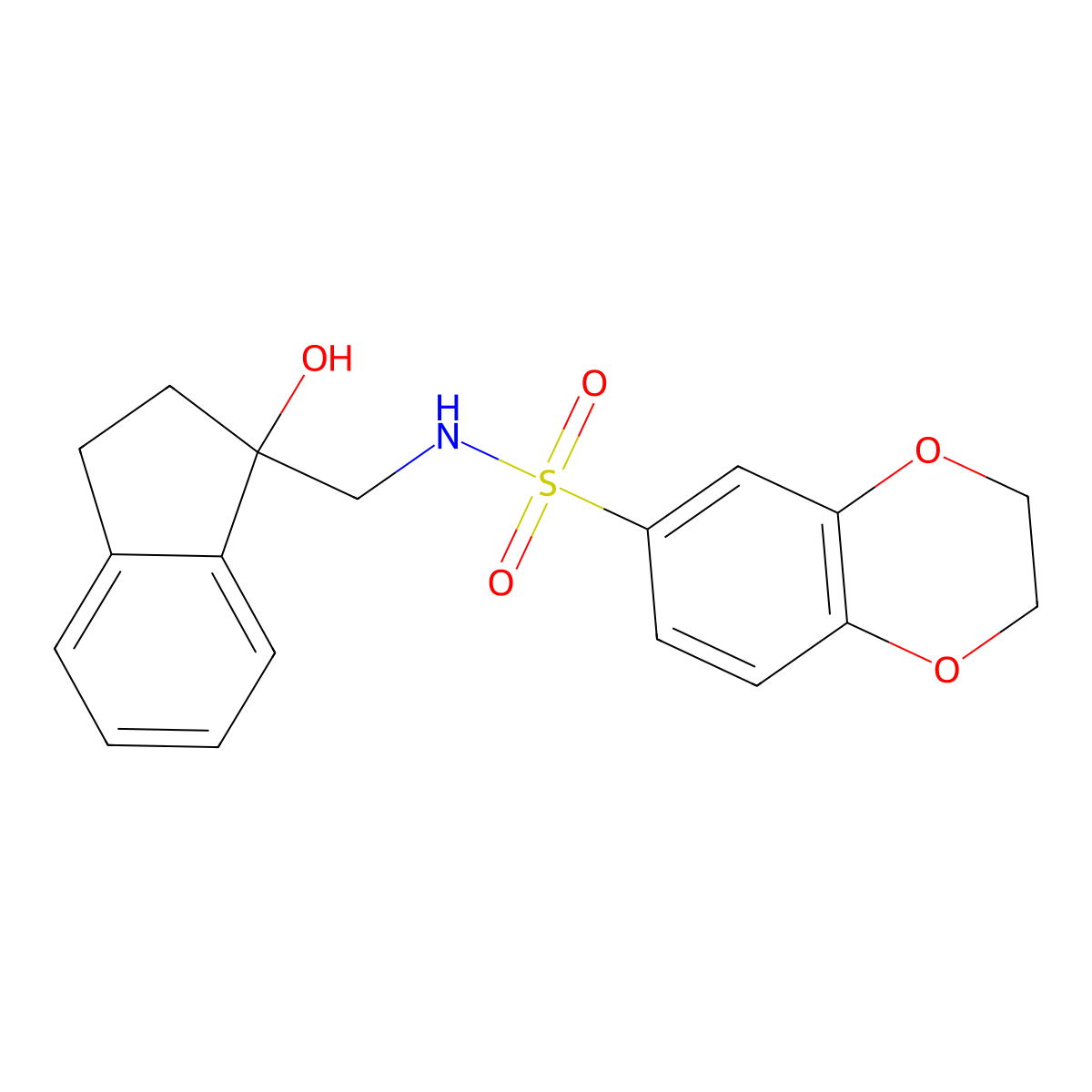 N-((1-hydroxy-2,3-dihydro-1H-inden-1-yl)methyl)-2,3-dihydrobenzo[b][1,4]dioxine-6-sulfonamide molecular structure, CAS 1396846-24-4