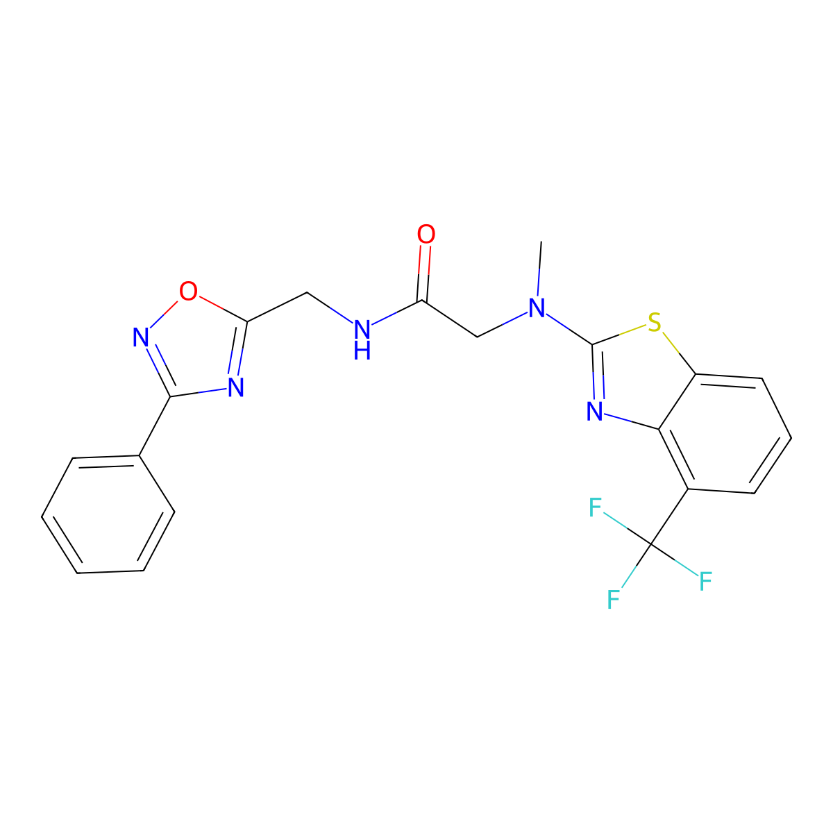2-(methyl(4-(trifluoromethyl)benzo[d]thiazol-2-yl)amino)-N-((3-phenyl-1,2,4-oxadiazol-5-yl)methyl)acetamide molecular structure, CAS 1396846-44-8