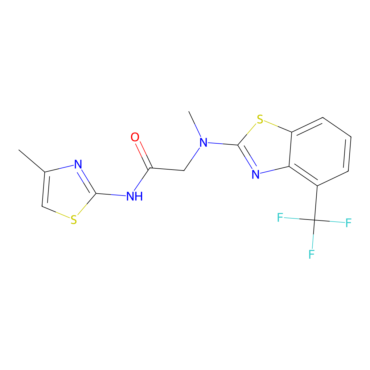 2-(methyl(4-(trifluoromethyl)benzo[d]thiazol-2-yl)amino)-N-(4-methylthiazol-2-yl)acetamide molecular structure, CAS 1396846-50-6