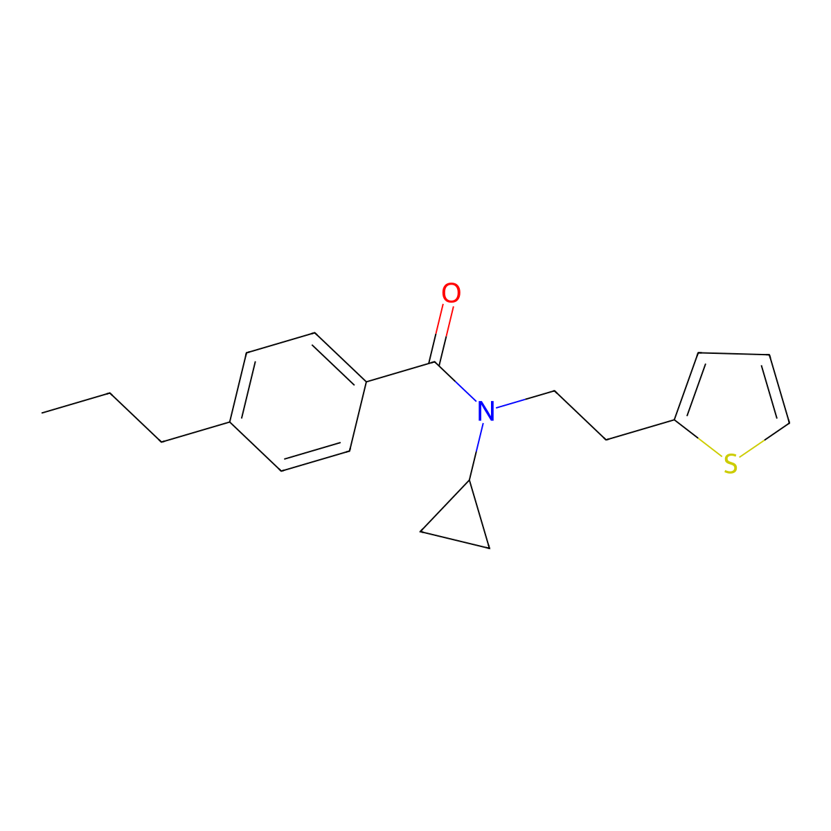 N-cyclopropyl-4-propyl-N-(2-(thiophen-2-yl)ethyl)benzamide molecular structure, CAS 1396846-54-0