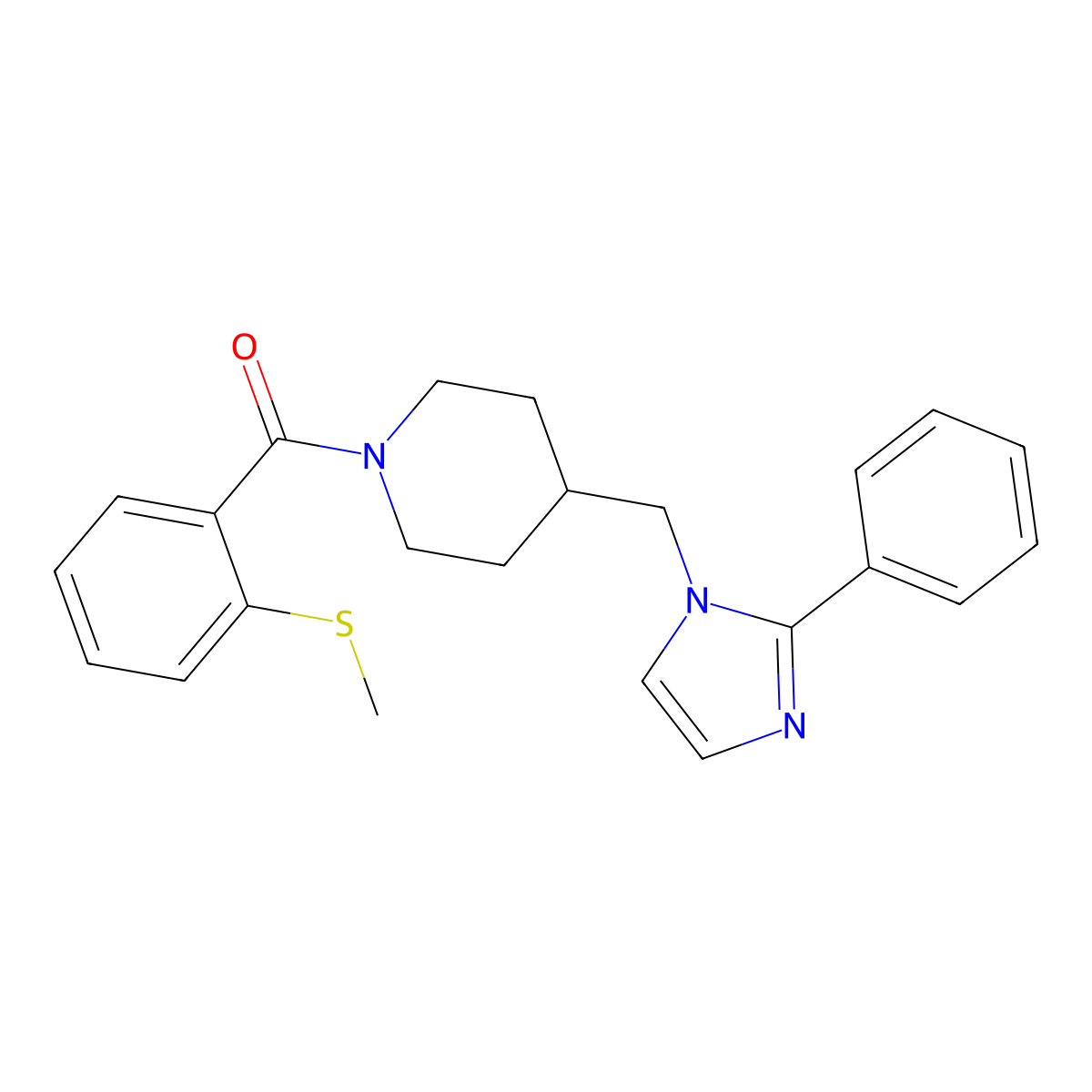 (2-(methylthio)phenyl)(4-((2-phenyl-1H-imidazol-1-yl)methyl)piperidin-1-yl)methanone molecular structure, CAS 1396846-62-0