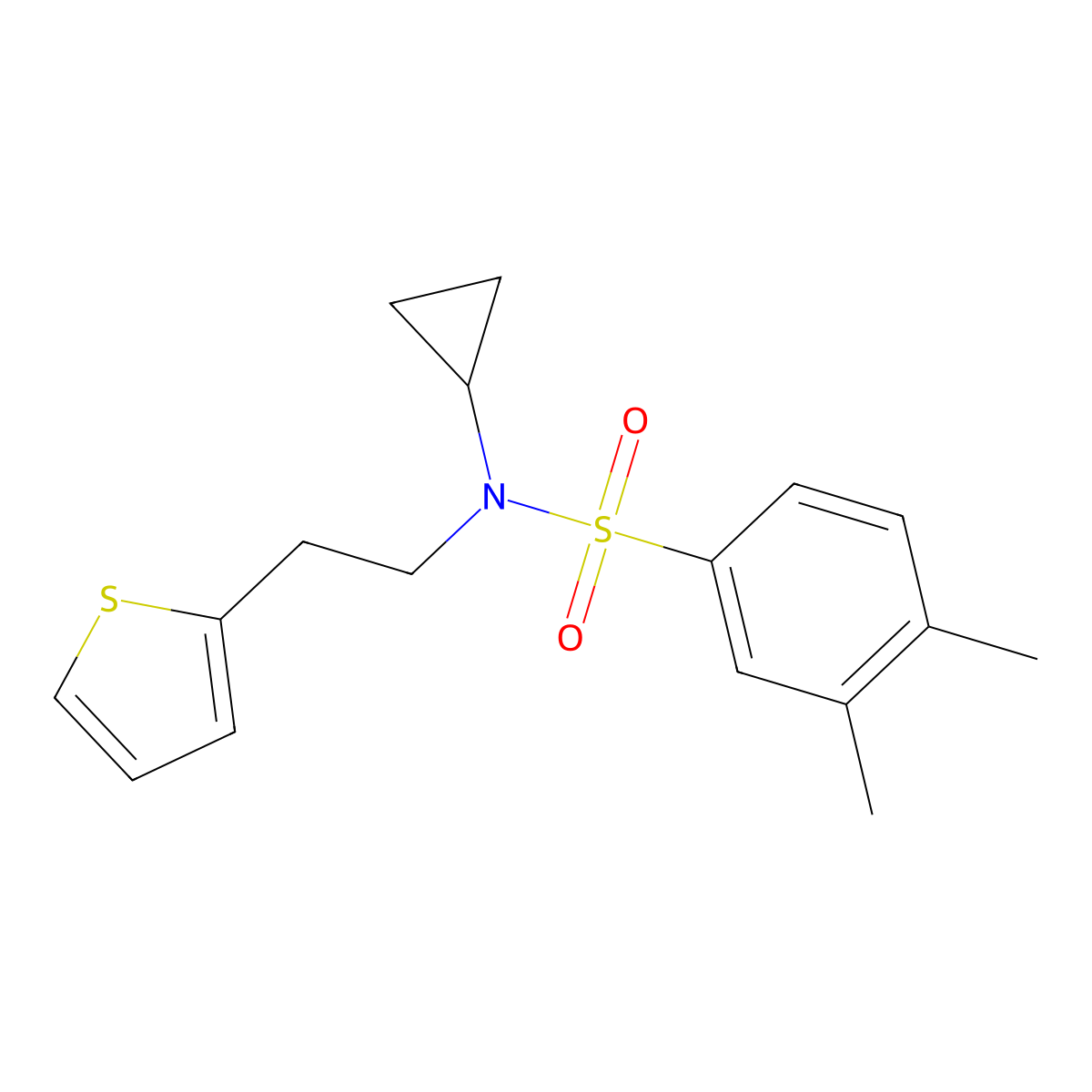 N-cyclopropyl-3,4-dimethyl-N-(2-(thiophen-2-yl)ethyl)benzenesulfonamide molecular structure, CAS 1396846-65-3