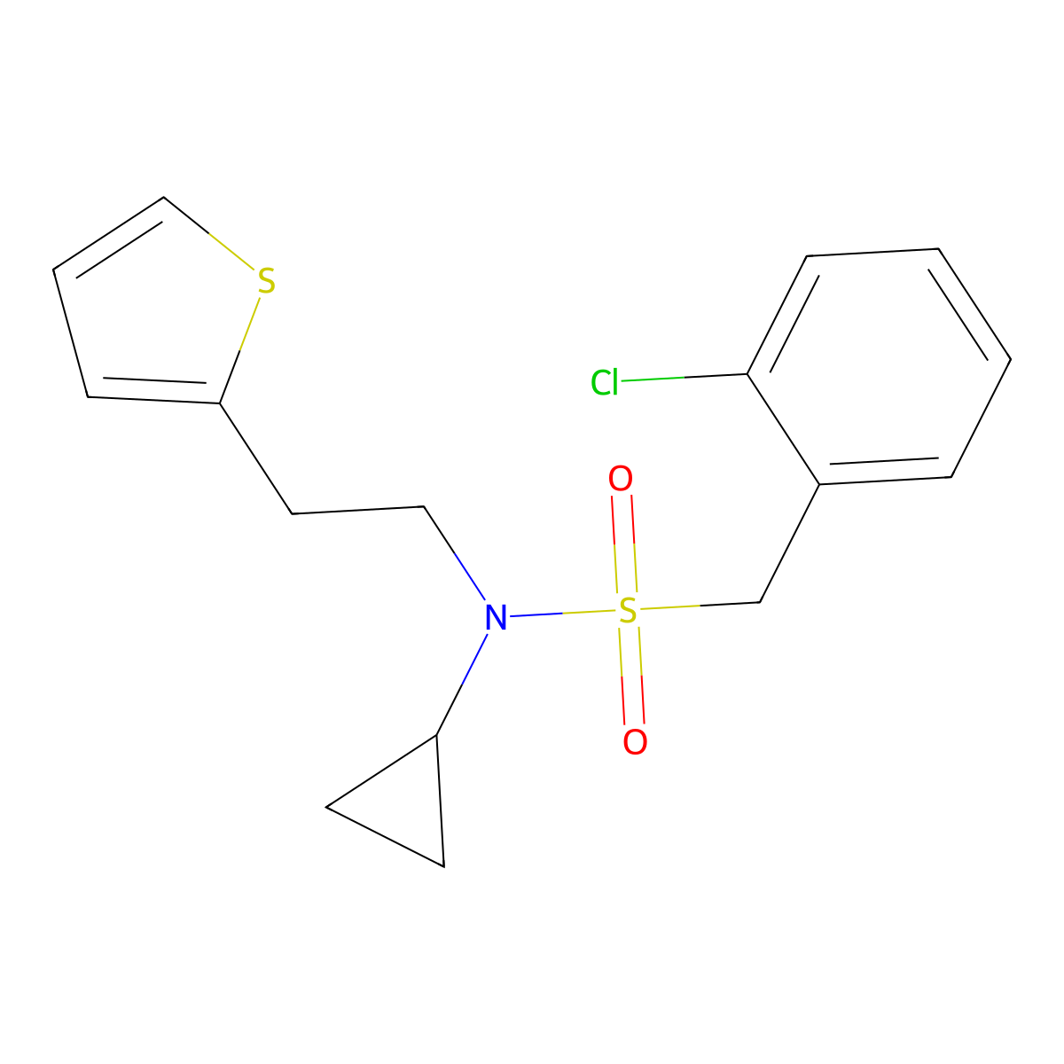 1-(2-chlorophenyl)-N-cyclopropyl-N-(2-(thiophen-2-yl)ethyl)methanesulfonamide molecular structure, CAS 1396846-69-7