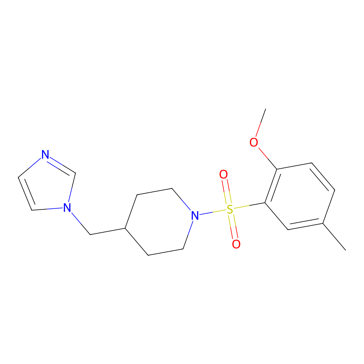 4-((1H-imidazol-1-yl)methyl)-1-((2-methoxy-5-methylphenyl)sulfonyl)piperidine molecular structure, CAS 1396846-72-2