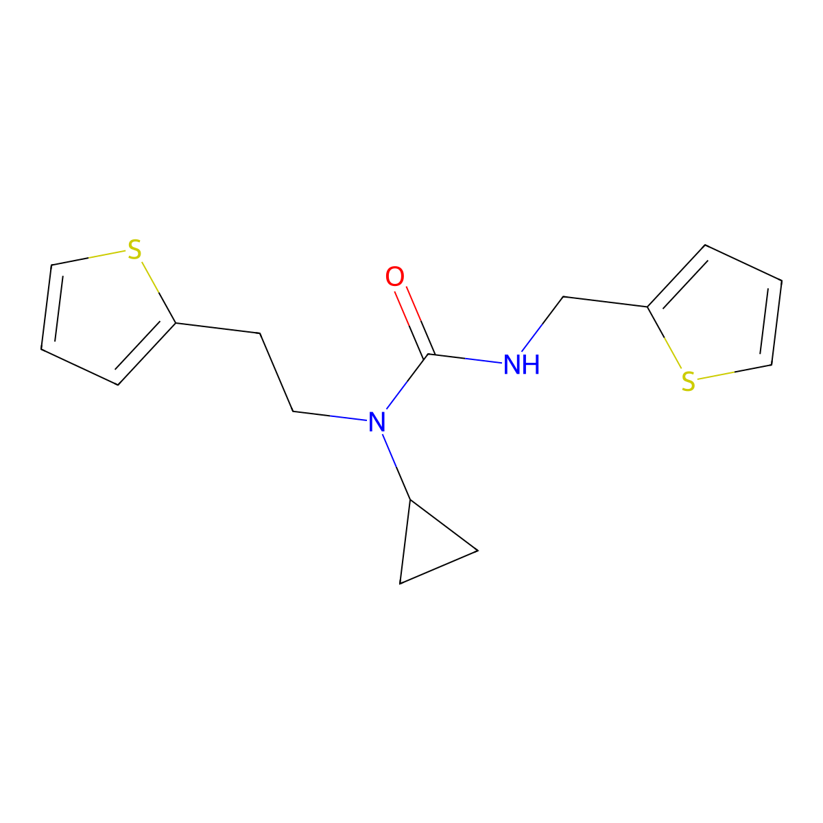 1-Cyclopropyl-1-(2-(thiophen-2-yl)ethyl)-3-(thiophen-2-ylmethyl)urea molecular structure, CAS 1396846-74-4