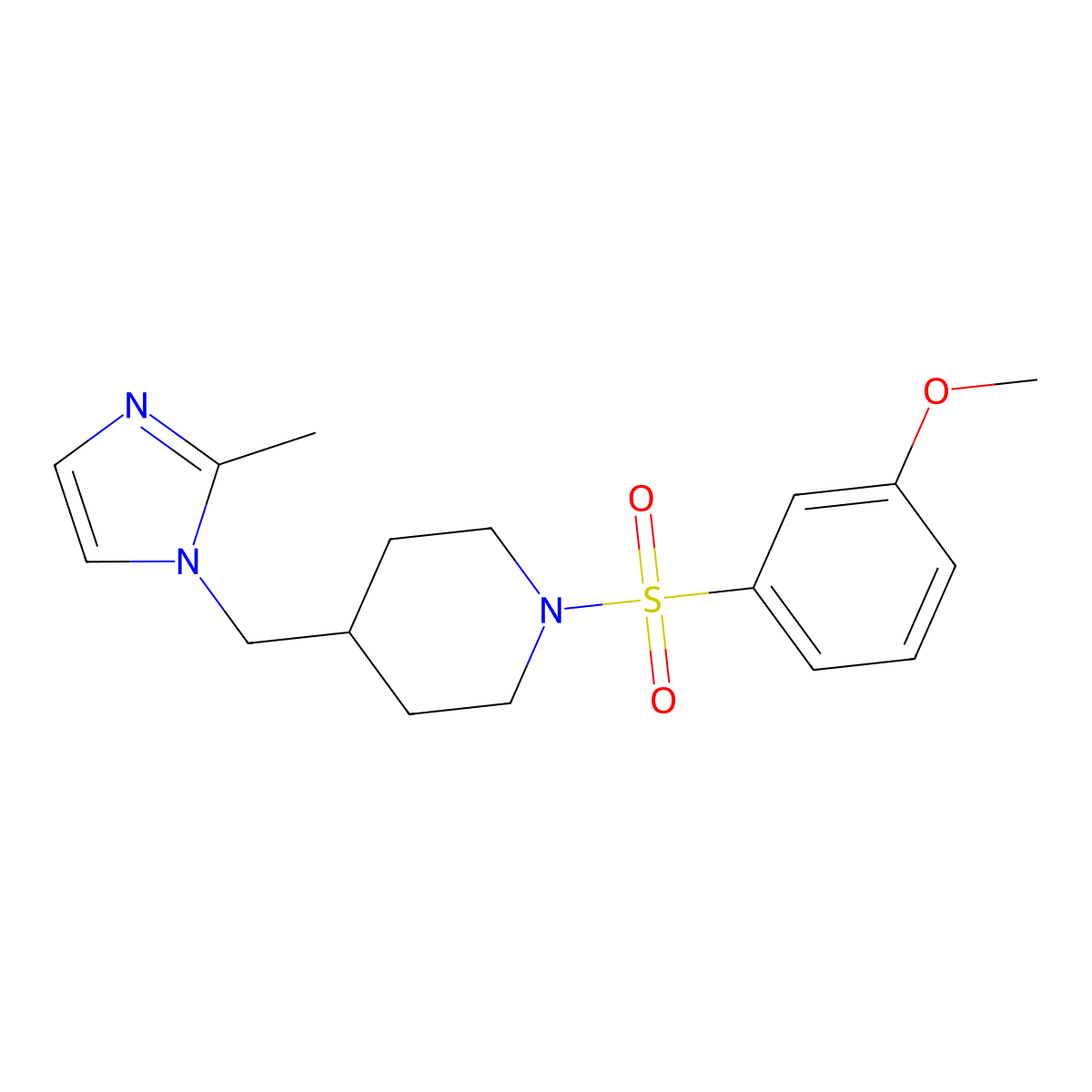 1-((3-methoxyphenyl)sulfonyl)-4-((2-methyl-1H-imidazol-1-yl)methyl)piperidine molecular structure, CAS 1396846-76-6