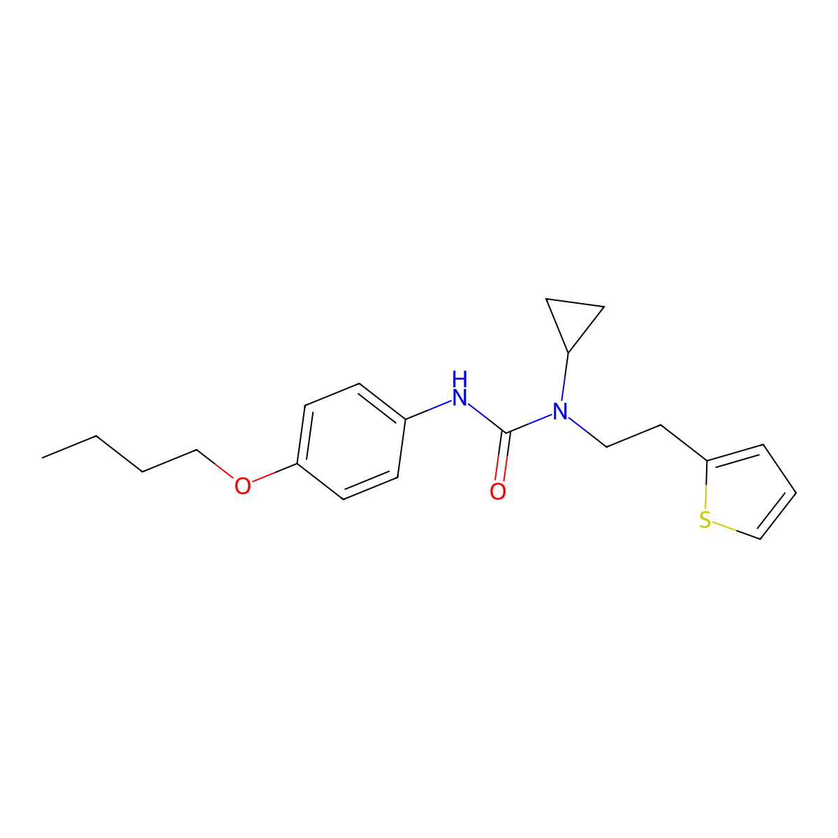 3-(4-Butoxyphenyl)-1-cyclopropyl-1-(2-(thiophen-2-yl)ethyl)urea molecular structure, CAS 1396846-78-8